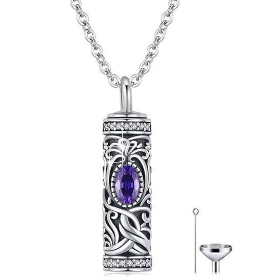 Sterling Silver Cubic Zirconia Ivy & Bar Urn Necklace for Ashes