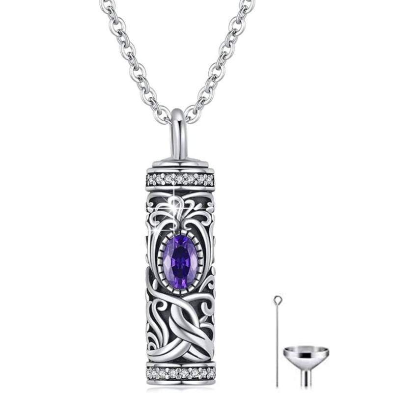 Sterling Silber Cubic Zirkonia Ivy & Bar Urne Halskette für Asche-1