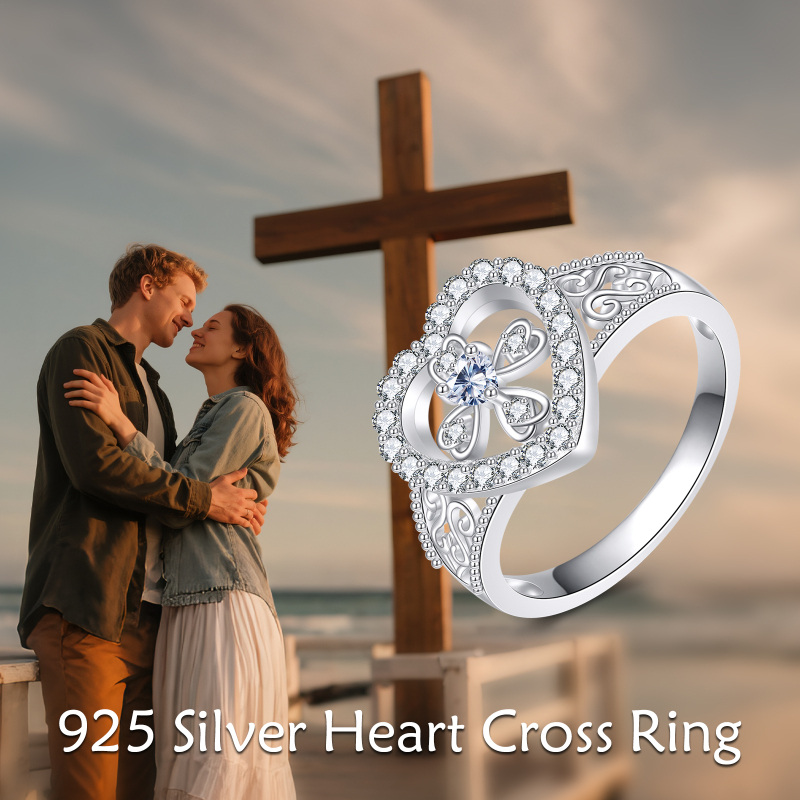 Sterling Silver Cubic Zirconia Ivy & Cross & Heart Ring-6