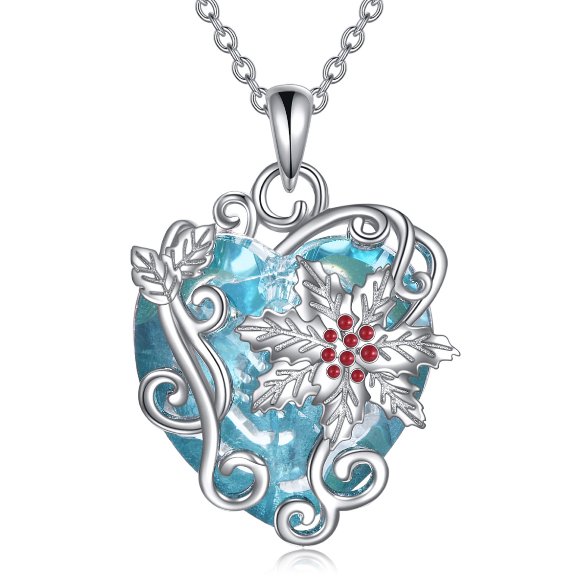 Collier avec pendentif en forme de cœur et de fleurs de lierre en argent sterling pour femme-1