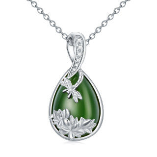 Sterling Silver Jade With Cubic Zirconia Dragonfly Pendant Necklace For Women-16