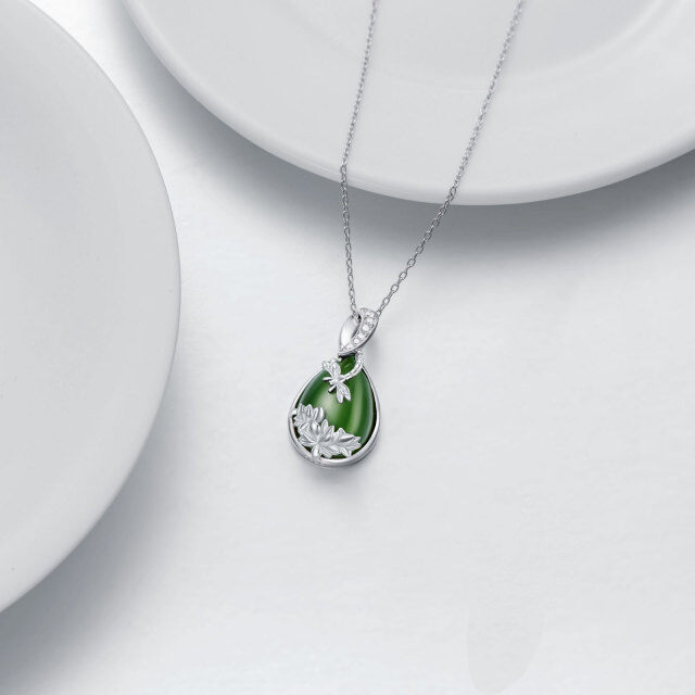 Sterling Silver Jade With Cubic Zirconia Dragonfly Pendant Necklace For Women-4