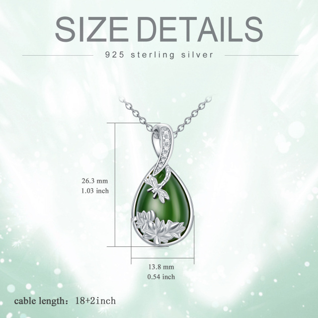 Sterling Silver Cubic Zirconia & Jade Dragonfly & Drop Shape Pendant Necklace-5