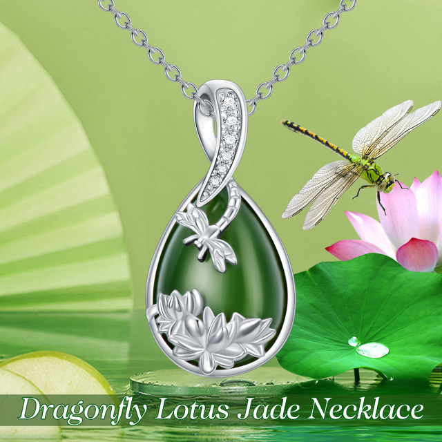 Sterling Silver Jade With Cubic Zirconia Dragonfly Pendant Necklace For Women-6