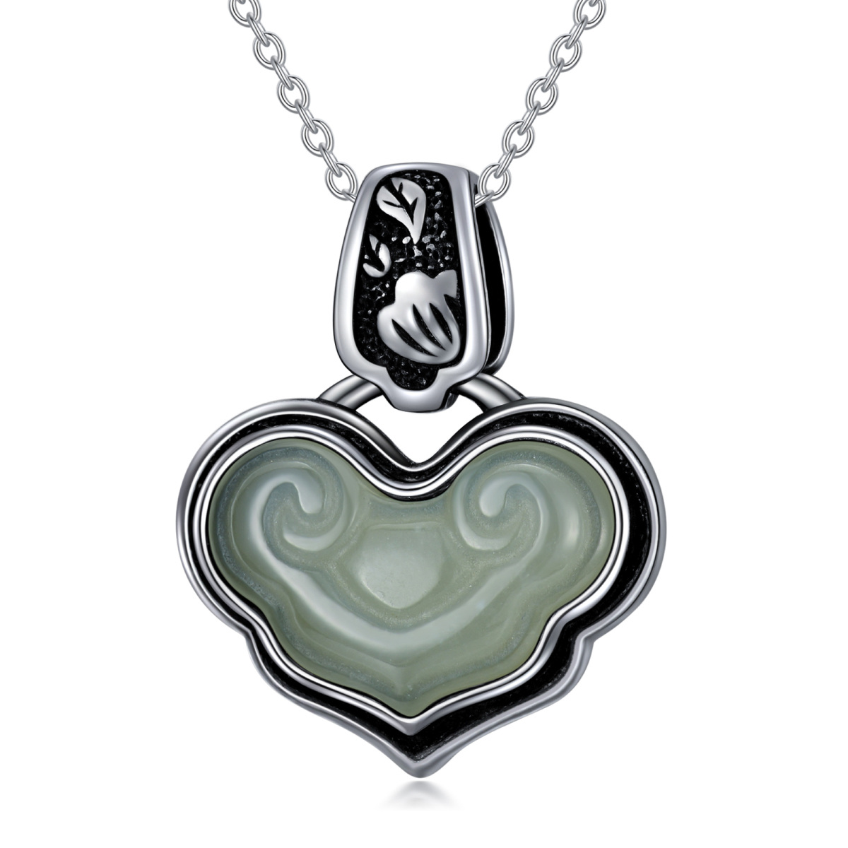 Collier pendentif coeur de jade en argent sterling-1