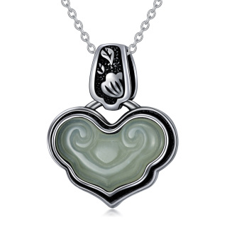 Sterling Silver Jade Heart Pendant Necklace-47