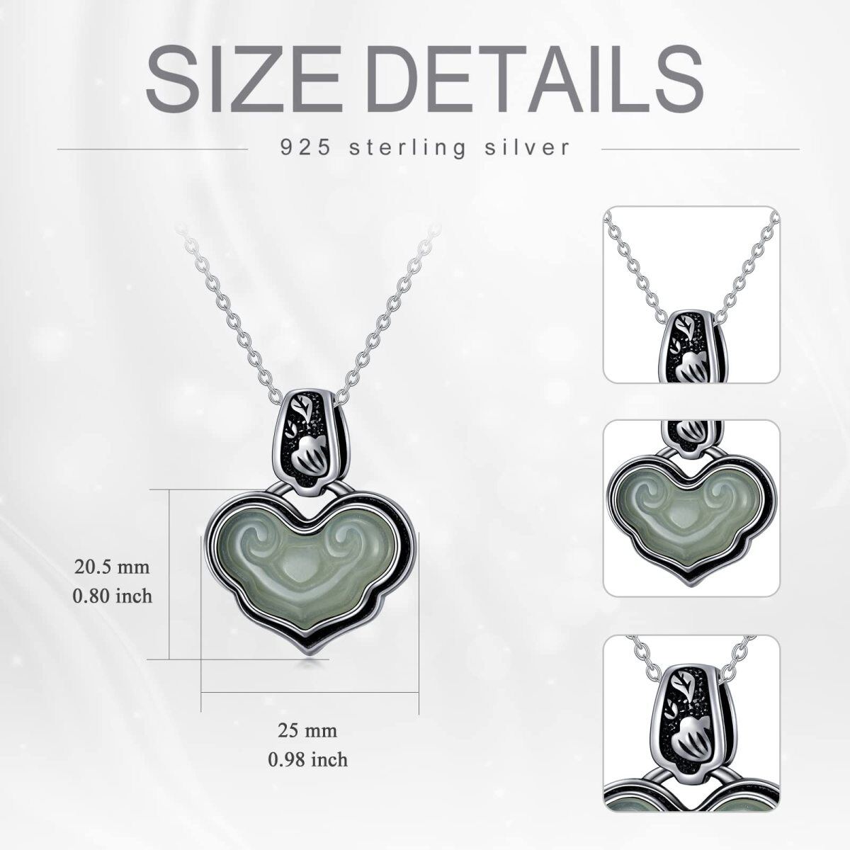 Collier pendentif coeur de jade en argent sterling-3