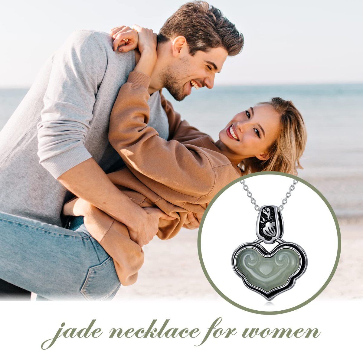 Collier pendentif coeur de jade en argent sterling-4