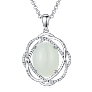 Sterling Silver Cubic Zirconia & Jade Pendant Necklace-12