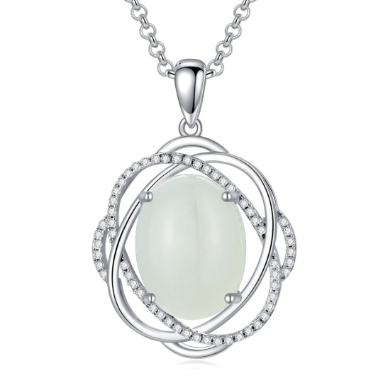 Sterling zilveren cubic zirkonia & jade hanger ketting