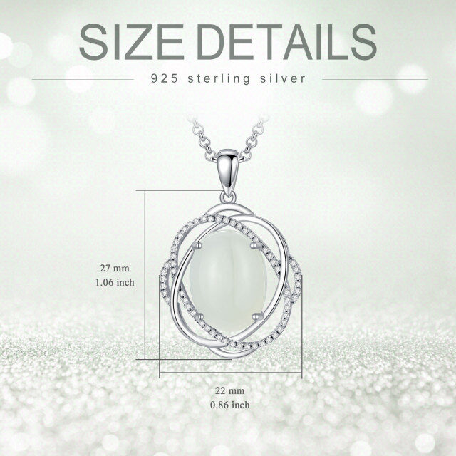 Sterling Silber Cubic Zirkonia & Jade Anhänger Halskette-5