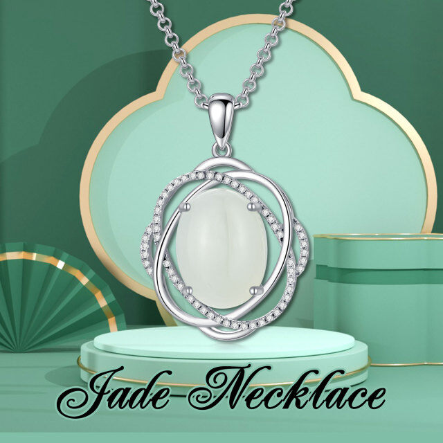 Sterling Silber Cubic Zirkonia & Jade Anhänger Halskette-6