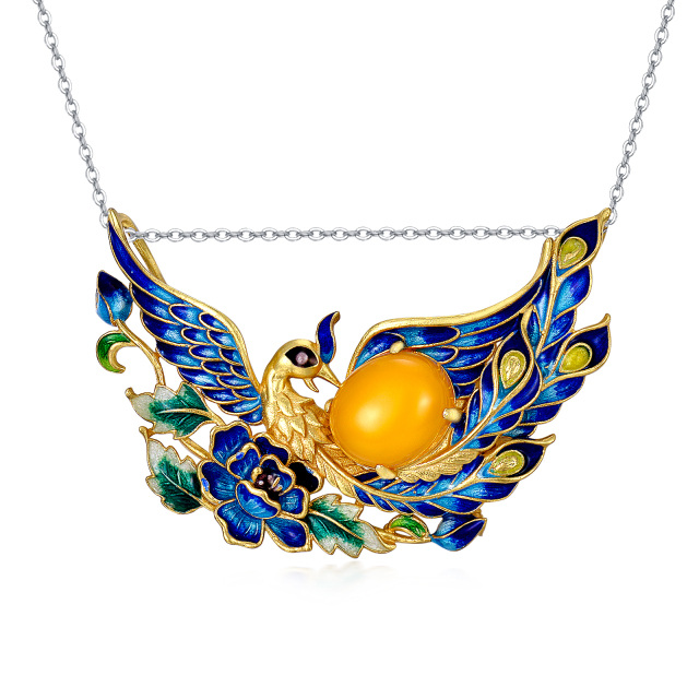 Collana con ciondolo Phoenix di giada in argento sterling-1