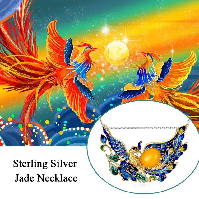 Sterling Silber Jade Phoenix Anhänger Halskette-6