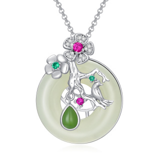 Sterling Silver Jade Round Pendant Necklace-2