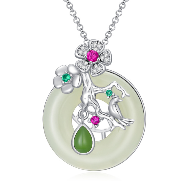 Collana con ciondolo rotondo di giada in argento sterling