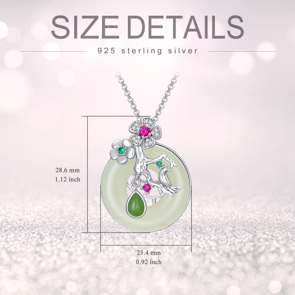 Sterling Silver Jade Round Pendant Necklace-3