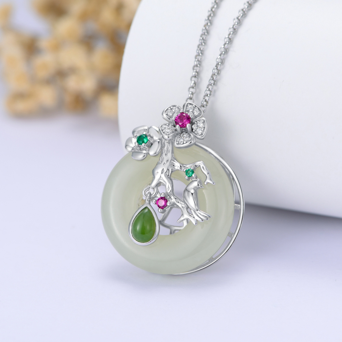 Collier en argent sterling avec pendentif rond en jade-5