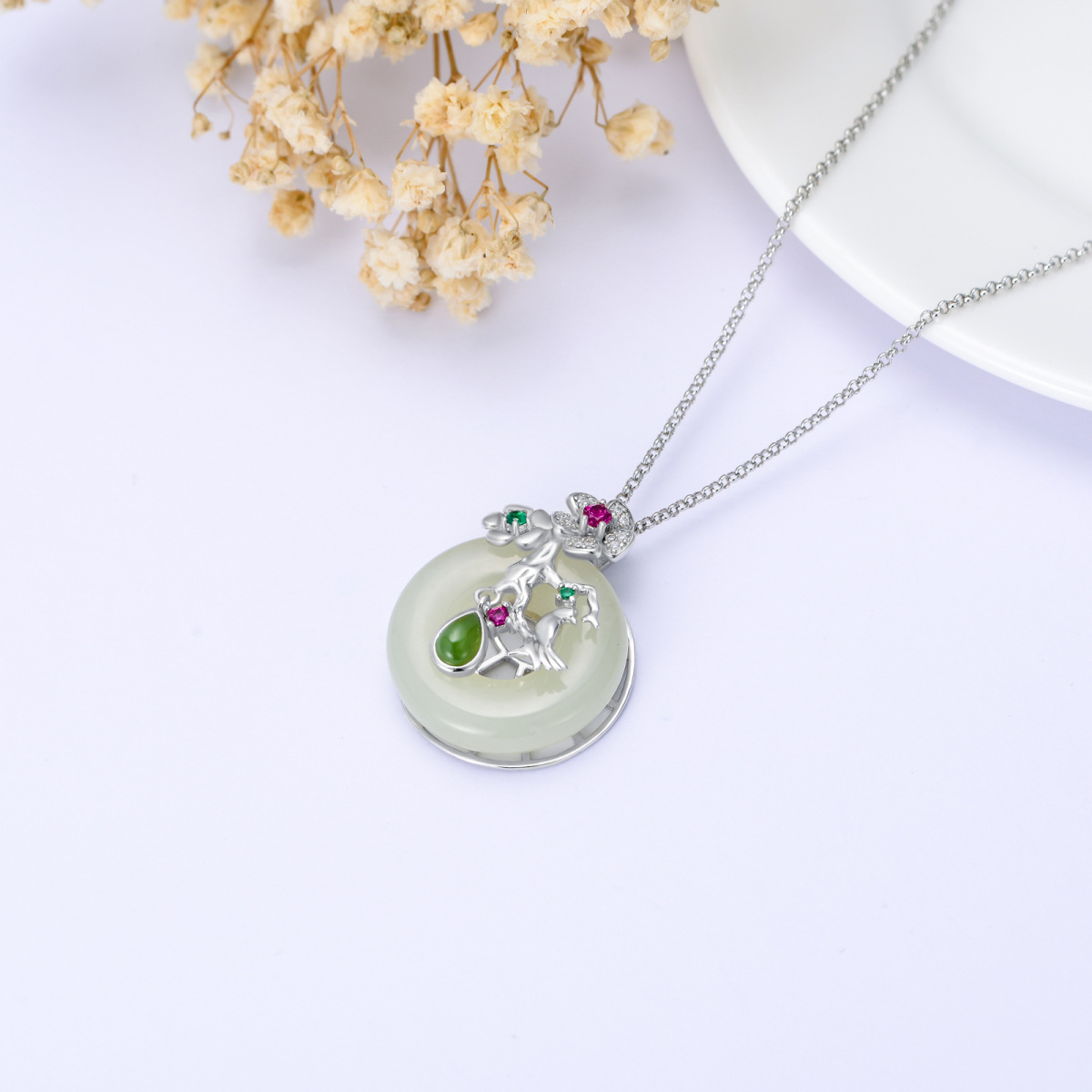 Collier en argent sterling avec pendentif rond en jade-6