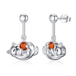 Sterling Silver January Birthstone Cubic Zirconia Cat Stud Earrings for Girls Women-9