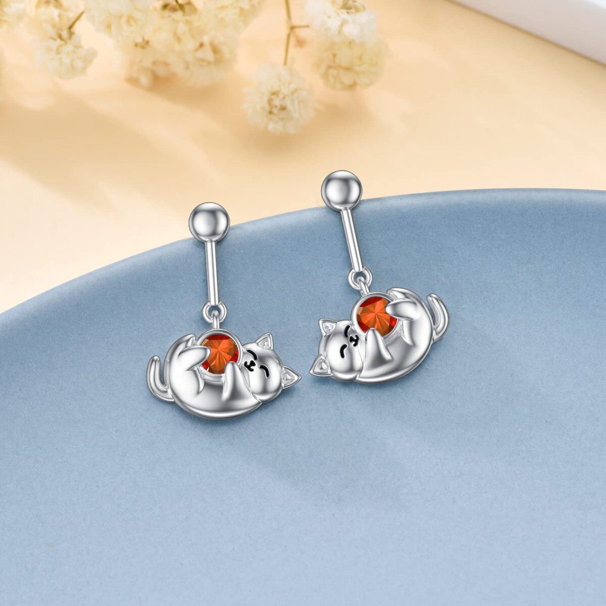 Sterling Silver January Birthstone Cubic Zirconia Cat Stud Earrings for Girls Women-3