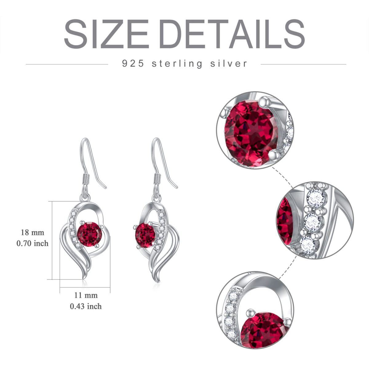 Sterling Silver January Birthstone Crystal Heart Drop Earrings for Girls Women-5