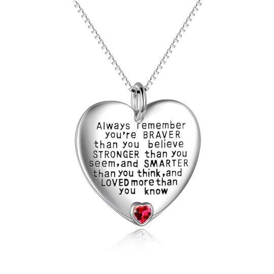 Sterling Silver January Birthstone Cubic Zirconia Heart Pendant Inspirational Necklace-1