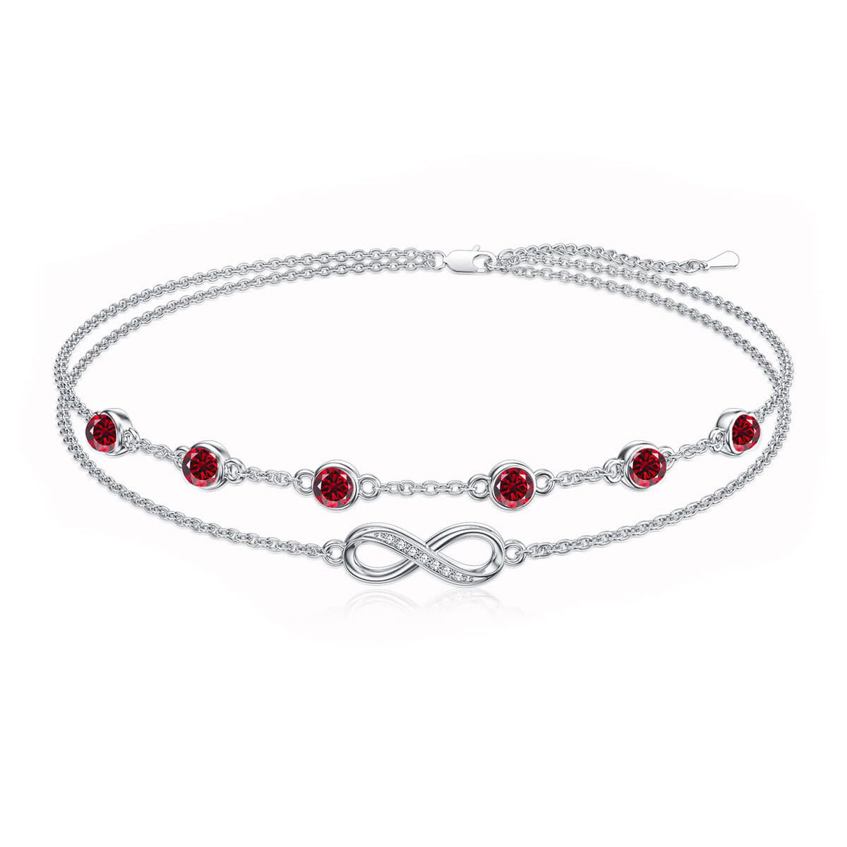 Sterling Silver Cubic Zirconia January Birthstone Infinity Symbol Multi-layered Anklet-1