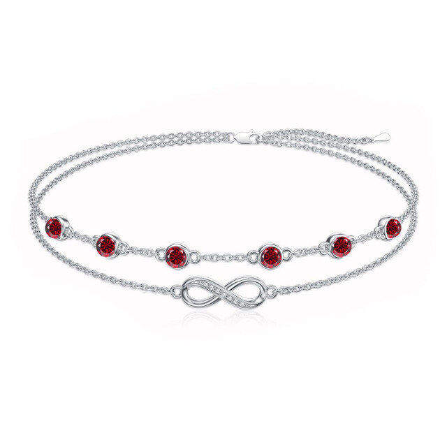 Cavigliera multistrato con simbolo dell'infinito e pietra portafortuna di gennaio in argento sterling con zirconia cubica-1