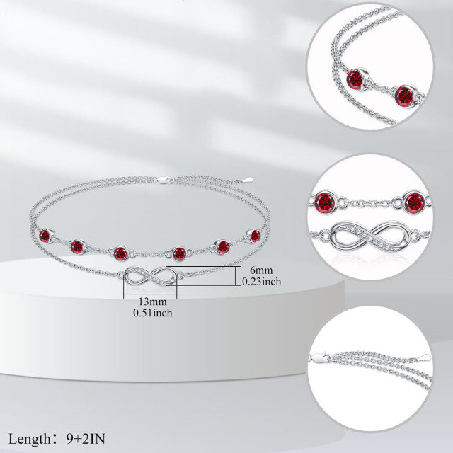 Bracelet de cheville multicouche en argent sterling avec pierre de naissance du mois de janvier et symbole de l'infini-4