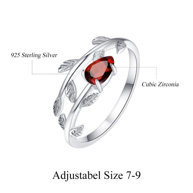 Bague ouverte en argent sterling avec pierre de naissance de janvier et feuilles en oxyde de zirconium cubique-5