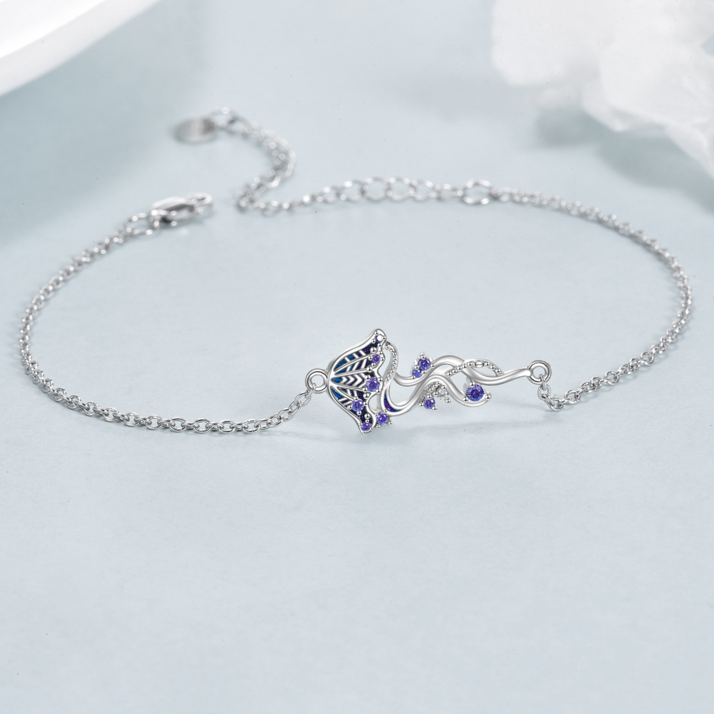 Sterling Silver Cubic Zirconia Jellyfish Charm Bracelet-3
