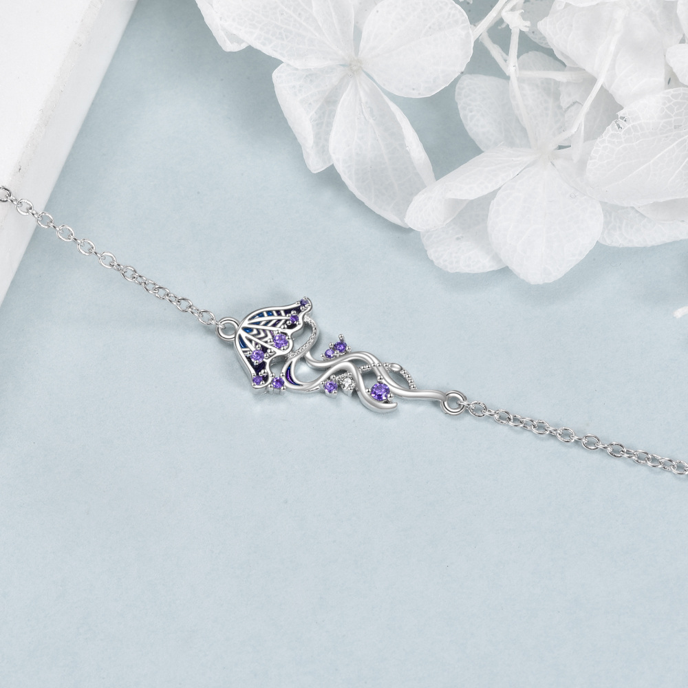 Sterling Silver Cubic Zirconia Jellyfish Charm Bracelet-4