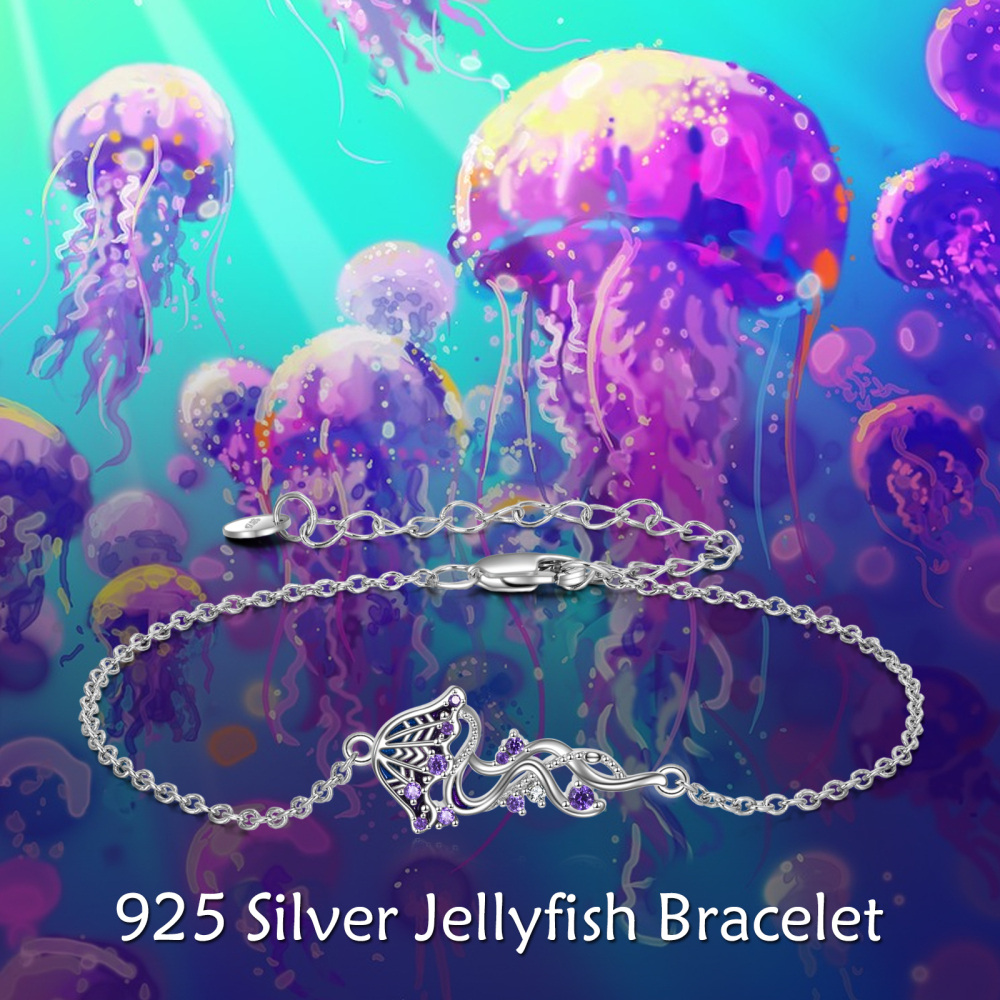 Sterling Silver Cubic Zirconia Jellyfish Charm Bracelet-6