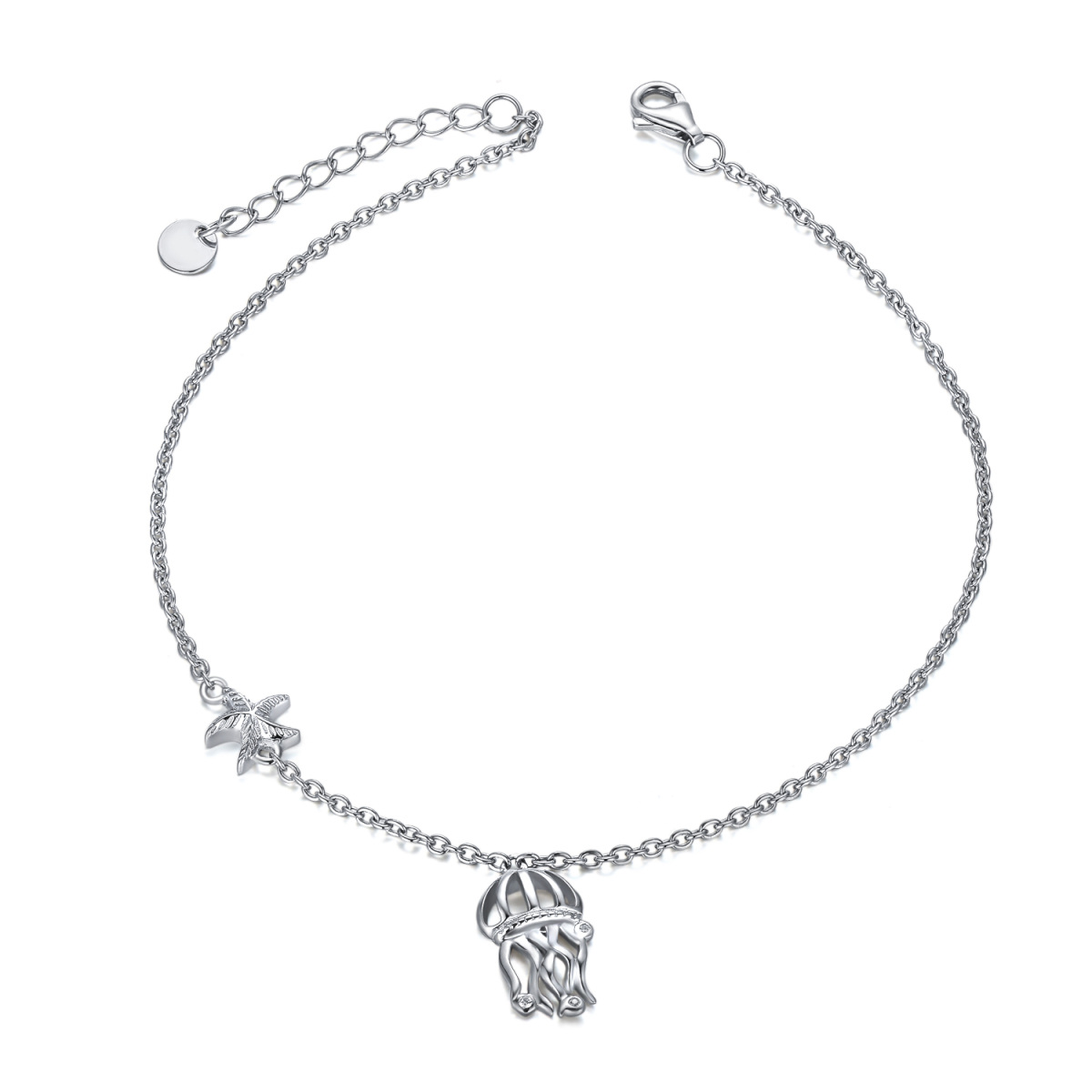 Sterling Silver Jellyfish & Starfish Single Layer Anklet-1