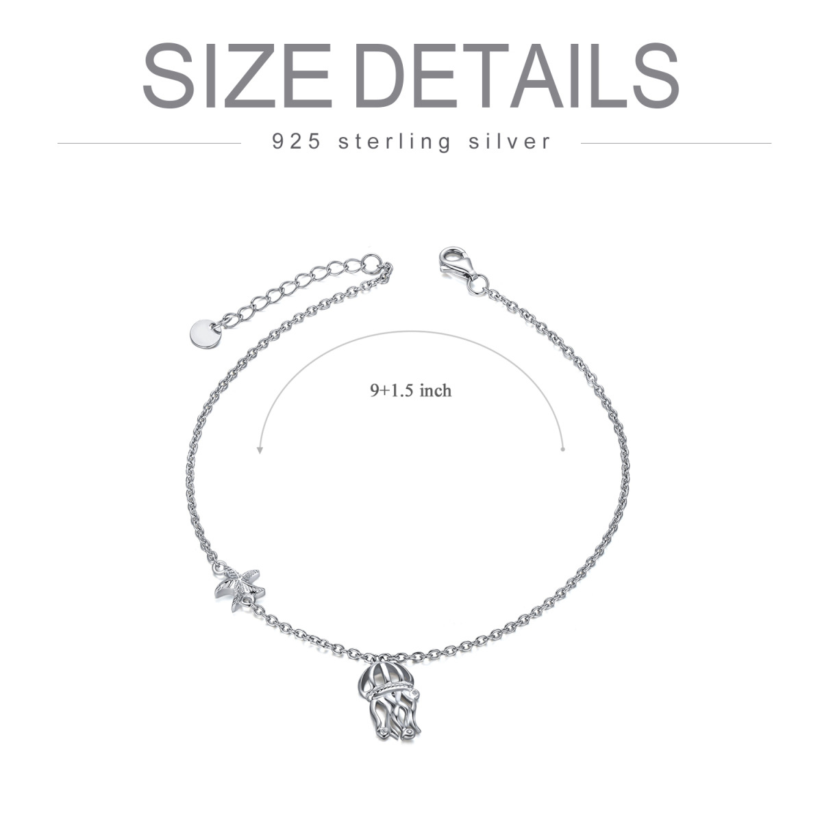 Sterling Silver Jellyfish & Starfish Single Layer Anklet-5