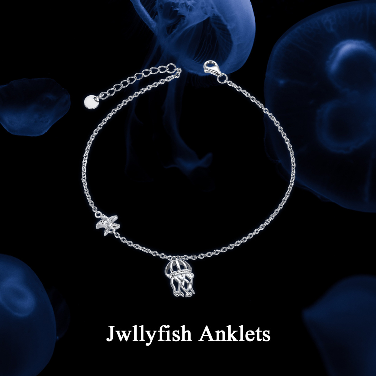 Sterling Silver Jellyfish & Starfish Single Layer Anklet-6