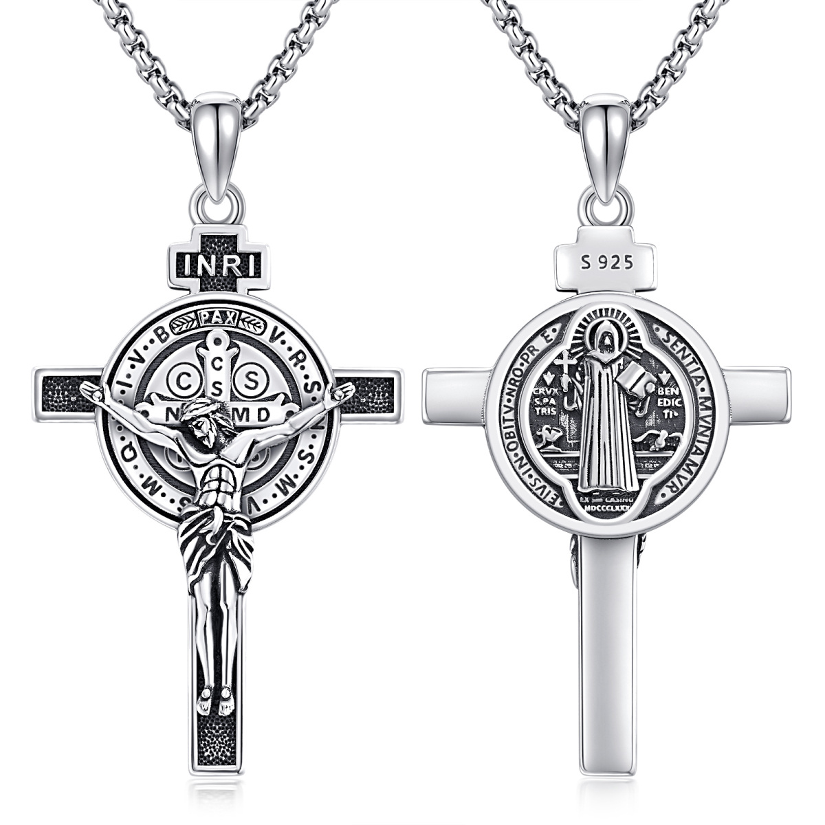 Collier en argent sterling avec pendentif croix de Jésus et Allah pour hommes-1