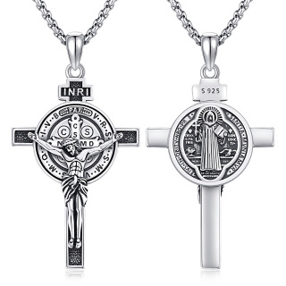 Sterling Silver Jesus & Allah Cross Pendant Necklace for Men-12