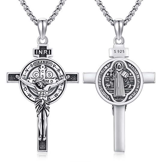 Collier en argent sterling avec pendentif croix de Jésus et Allah pour hommes