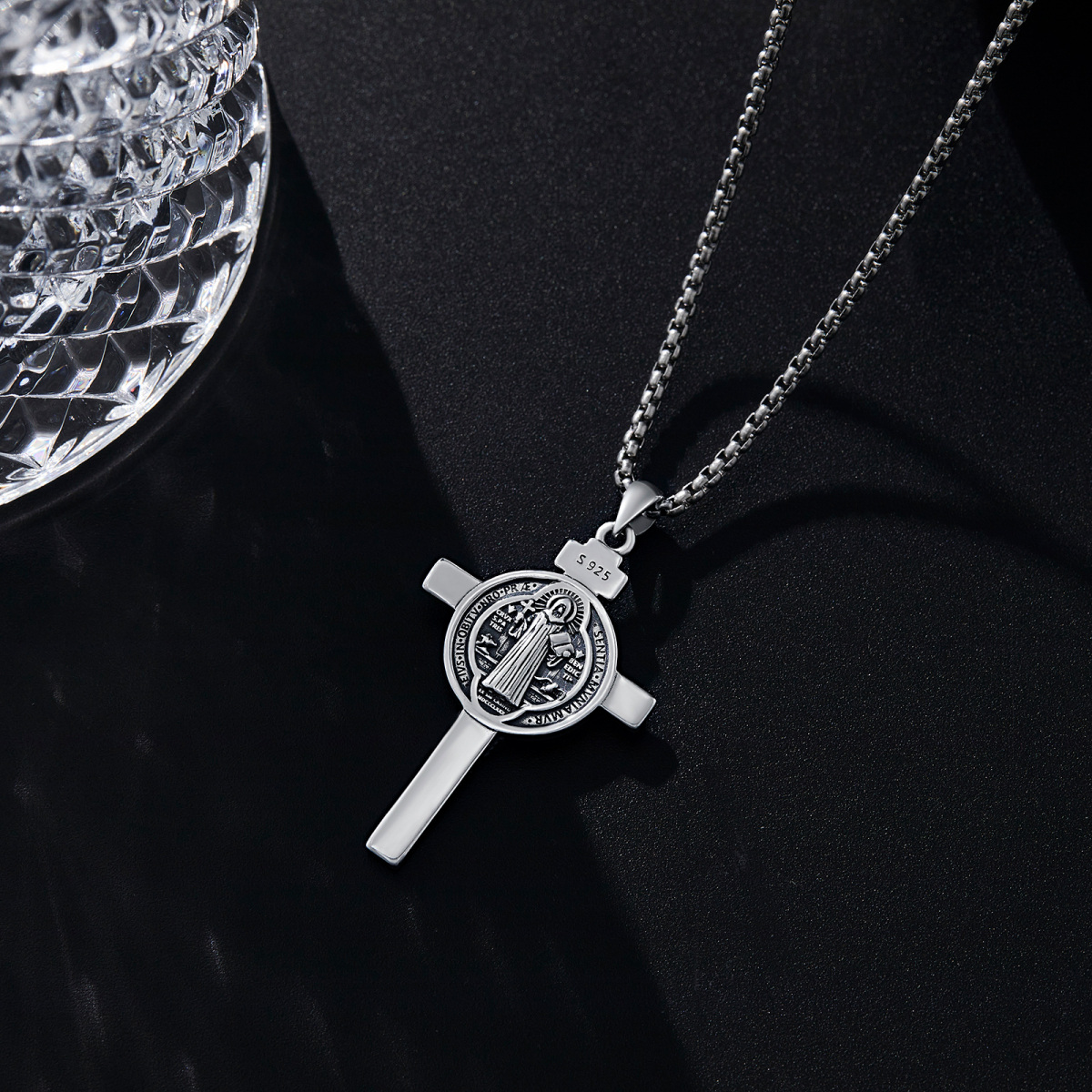 Sterling Silver Jesus & Allah Cross Pendant Necklace for Men-4