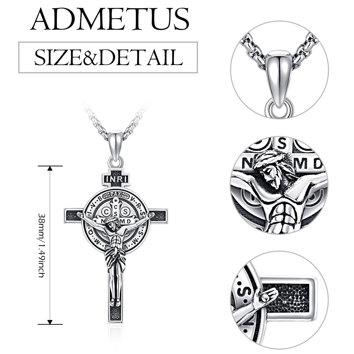 Collier en argent sterling avec pendentif croix de Jésus et Allah pour hommes-5