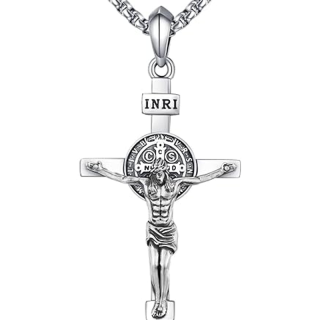 Sterling Silver Cross & Jesus Pendant Necklace for Men-1