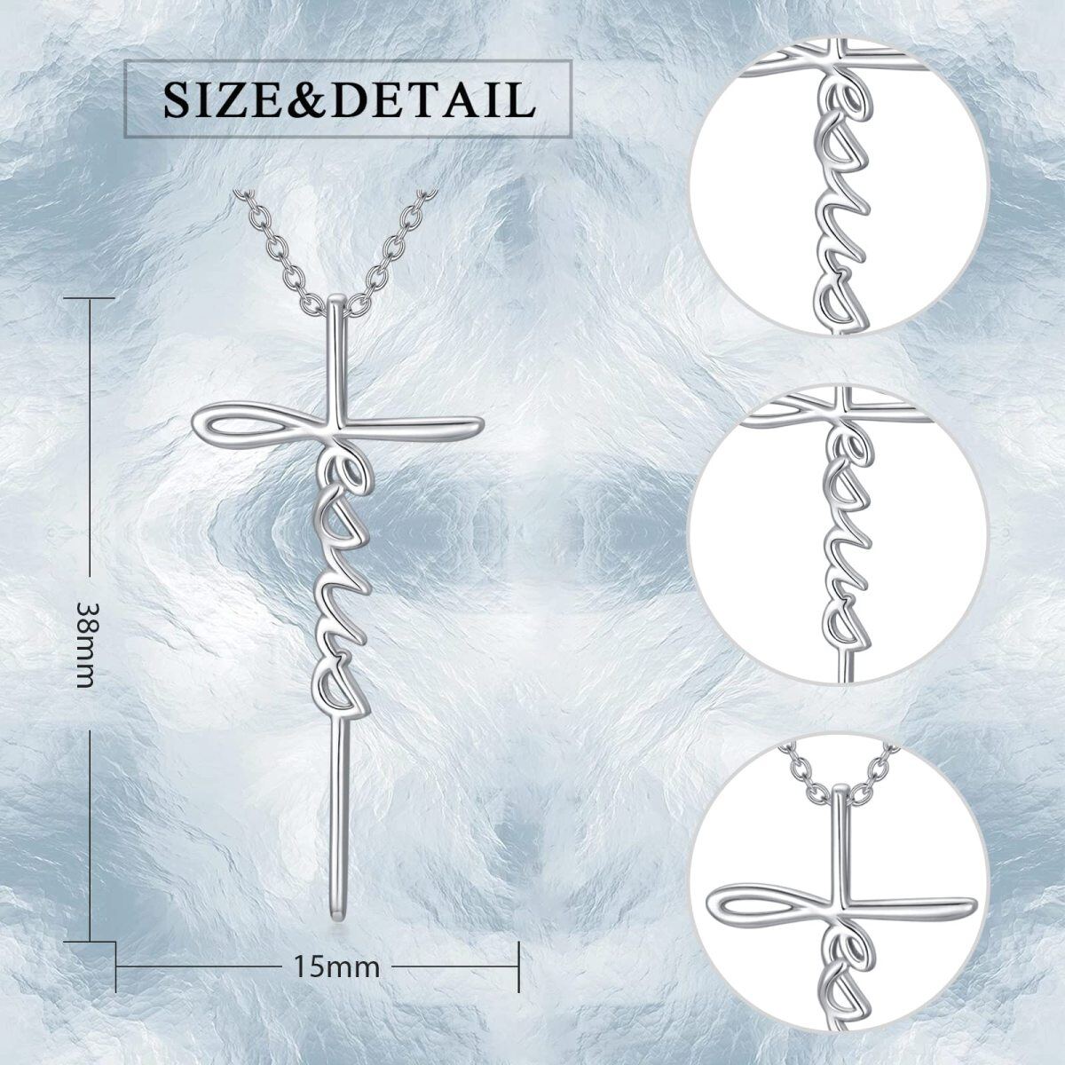 Sterling Silver Heart Shaped Cubic Zirconia Jesus Pendant Necklace-4