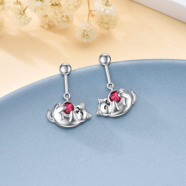 Sterling Silver July Birthstone Cubic Zirconia Cat Stud Earrings for Girls Women-3