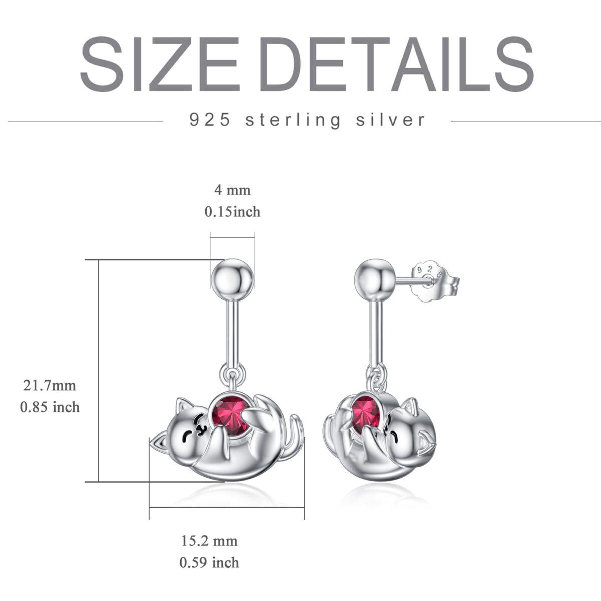 Sterling Silver July Birthstone Cubic Zirconia Cat Stud Earrings for Girls Women-4