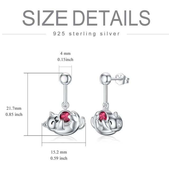 Ohrstecker Katze aus Sterlingsilber mit Geburtsstein Juli und Zirkonia für Mädchen und Frauen-4