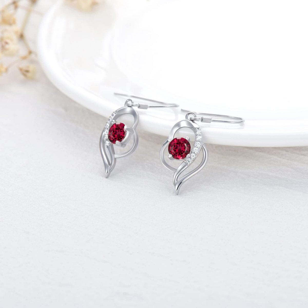 Boucles d'oreilles pendantes en argent sterling avec pierre de naissance de juillet et cristal en forme de cœur pour filles et femmes-4