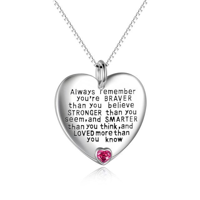 Collar de plata de ley de julio Birthstone Cubic Zirconia Heart Pendant Inspirational Neck-1