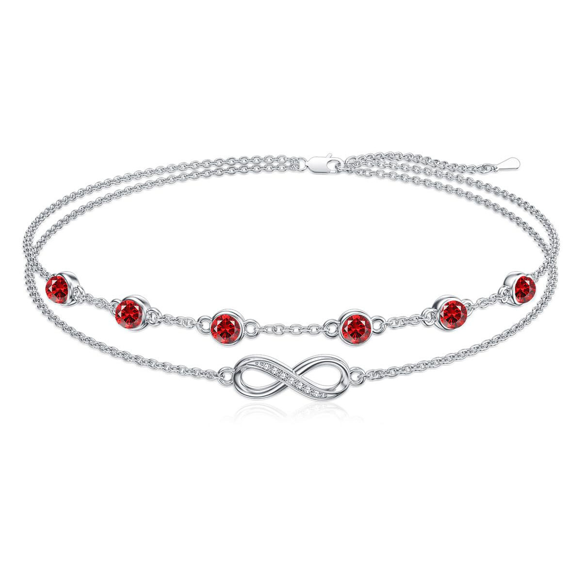 Sterling Silver Cubic Zirconia July Birthstone Infinity Symbol Multi-layered Anklet-1